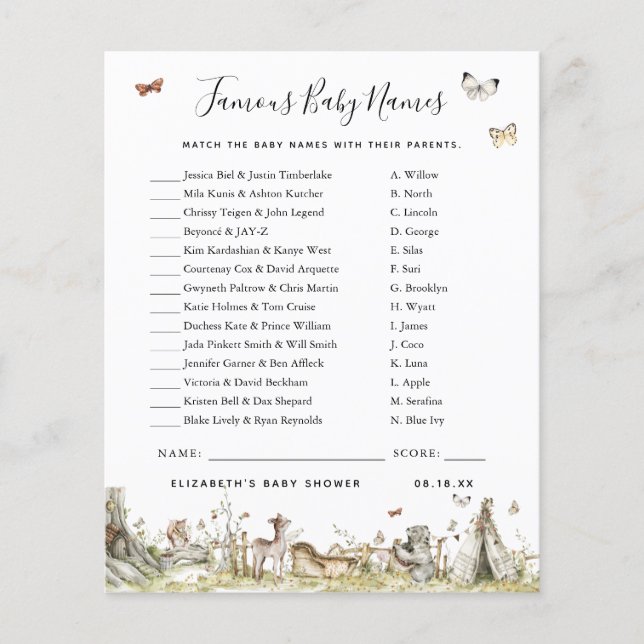 Famous Baby Names | Baby Shower Game (Front)