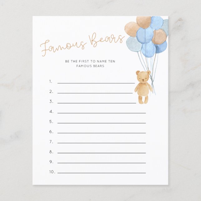 Famous Bears Game Blue Tan Balloons (Front)