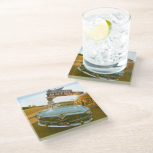Famous Blue Swallow Motel on Route 66 Glass Coaster