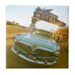 Famous Blue Swallow Motel on Route 66 Tile<br><div class="desc">Tucumcari, New Mexico. Famous Blue Swallow Motel on Route 66 with old car parked in front.</div>