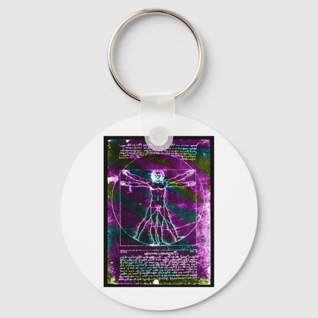 Famous DaVinci Man in Circle Drawing, coloured! Keychain (Front)