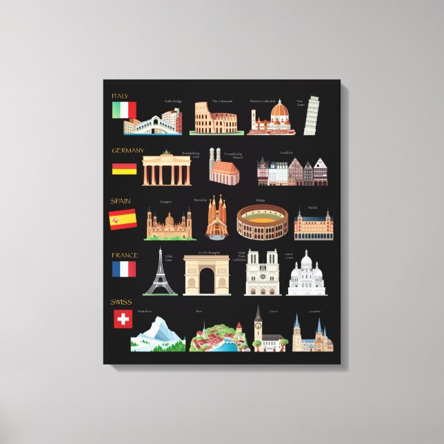Famous European Monuments Canvas Print (Front)