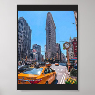 Famous Flatiron Building New York Yellow Cab Retro Poster