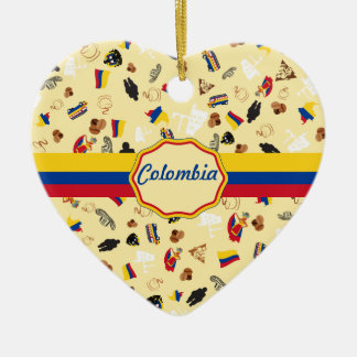 Famous Icons of Colombia with flag banner Ceramic Ornament