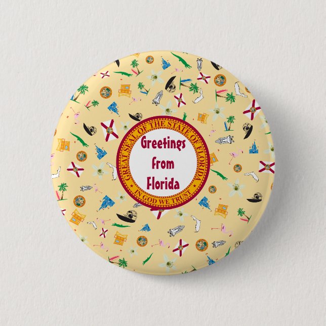 Famous Items of Florida- the sunshine state 2 Inch Round Button (Front)