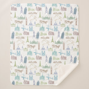Famous Landmarks Pattern Sherpa Blanket