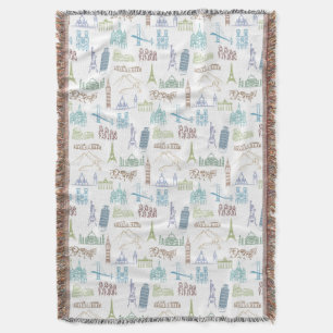 Famous Landmarks Pattern Throw Blanket
