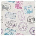Famous landmarks retro postal markings pattern fabric