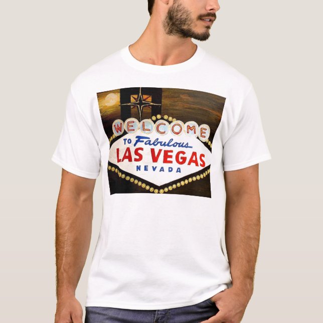 Famous Las Vegas Sign Night Time - Moon over Vegas T-Shirt (Front)
