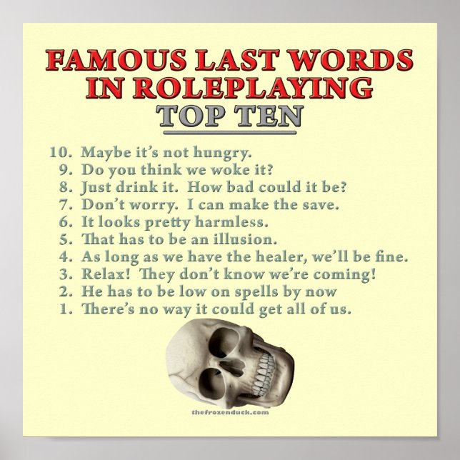 Famous Last Words in Roleplaying: Top Ten Poster (Front)