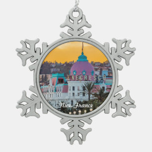 Famous luxury hotel Hotel Negresco in Nice France Snowflake Pewter Christmas Ornament