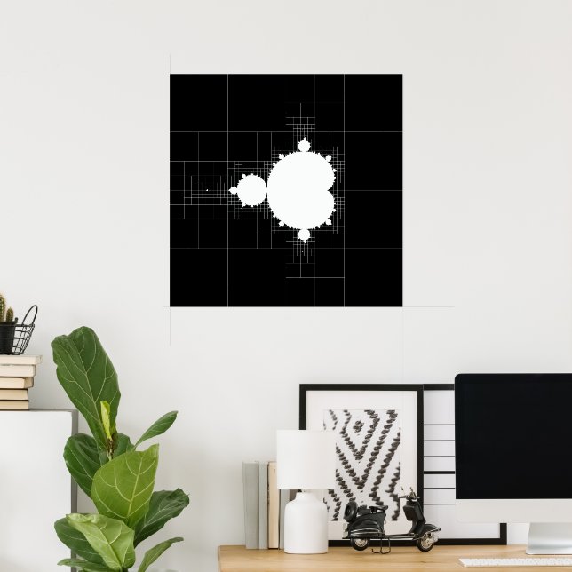 Famous Mandelbrot set White on Black Poster (Home Office)