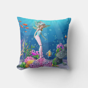Famous Mermaid Throw Pillow