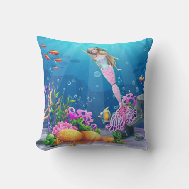 Famous Mermaid Throw Pillow (Front)