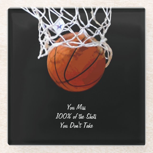 Famous Motivational Quote Basketball Glass Coaster (Front)