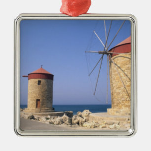 Famous old windmills of Rhodes Greece Metal Ornament