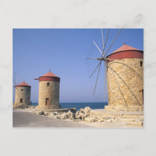 Famous old windmills of Rhodes Greece Postcard