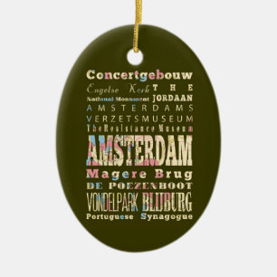 Famous Places of Amsterdam, Netherlands. Ceramic Ornament