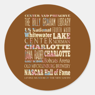 Famous Places of Charlotte, North Carolina. Classic Round Sticker