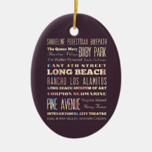 Famous Places of Long Beach, California. Ceramic Ornament