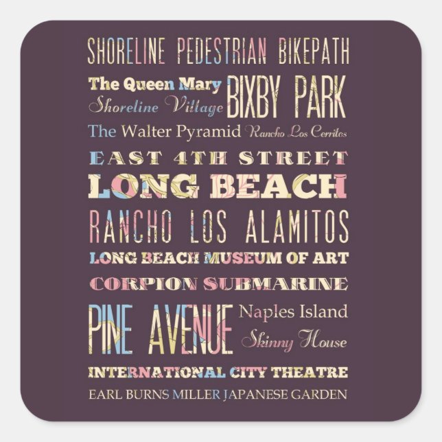 Famous Places of Long Beach, California. Square Sticker (Front)