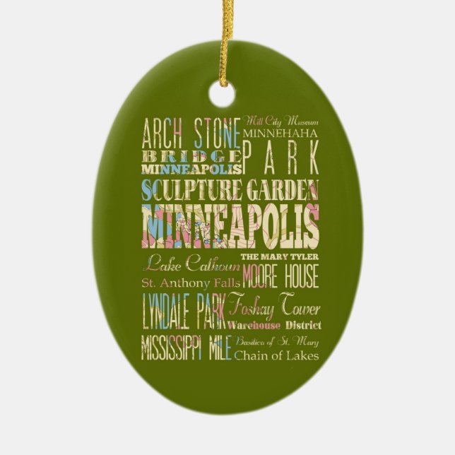 Famous Places of Minneapolis, Minnesota. Ceramic Ornament (Front)