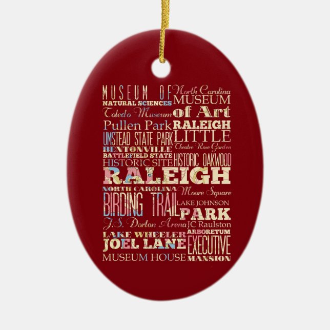 Famous Places of Raleigh, North Carolina. Ceramic Ornament (Front)
