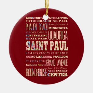 Famous Places of Saint Paul, Minnesota. Ceramic Ornament