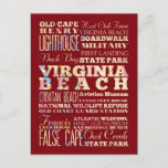 Famous Places of Virginia Beach, Virginia. Postcard<br><div class="desc">Beautiful typography design listing attractions & famous places of Virginia Beach,  Virginia. Great memory and souvenir!</div>