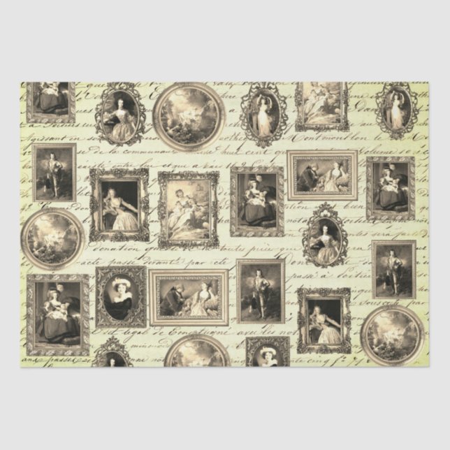 Famous Rococo Art Framed Antique Beige Decoupage Tissue Paper (Front)