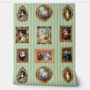 Famous Rococo Art Framed Antique Sage Stripes Wallpaper