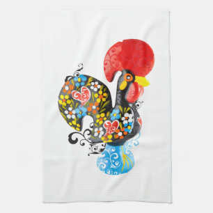 Famous Rooster of Barcelos Nr 06 - Floral edition Kitchen Towel