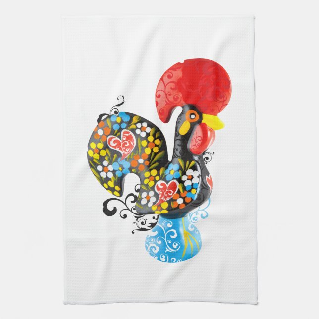 Famous Rooster of Barcelos Nr 06 - Floral edition Kitchen Towel (Vertical)