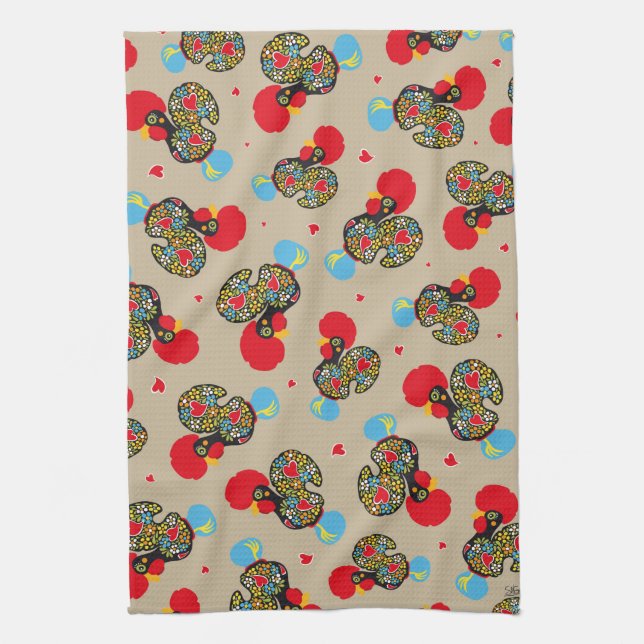 Famous Rooster of Barcelos Nr 06 Pattern Kitchen Towel (Vertical)