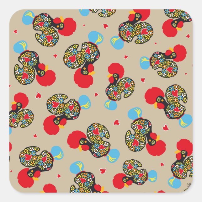 Famous Rooster of Barcelos Nr 06 Pattern Square Sticker (Front)