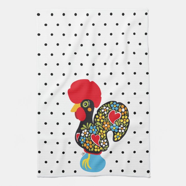 Famous Rooster of Barcelos Nr 06 - Polka Dots Kitchen Towel (Vertical)