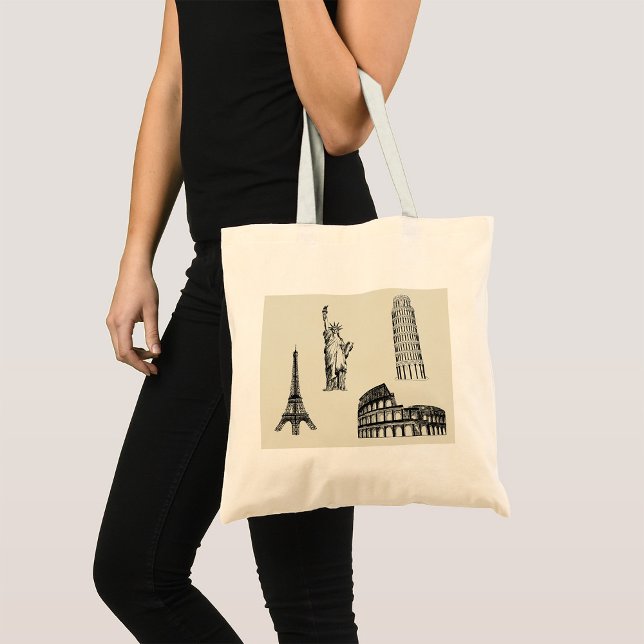 Famous World Landmarks Sketch Tote Bag (Creator Uploaded)