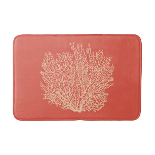 Fan Coral Print, Peach on Deep Coral Orange Bath Mat