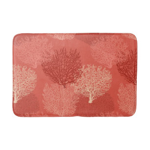 Fan Coral Print, Shades of Coral Orange Bath Mat
