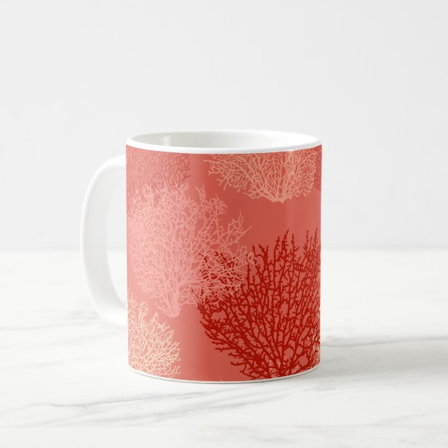 Fan Coral Print, Shades of Coral Orange  Coffee Mug (Front Left)