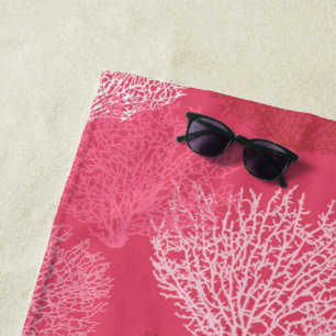 Fan Coral Print, Shades of Coral Pink Beach Towel