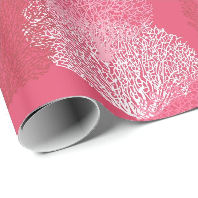 Fan Coral Print, Shades of Coral Pink Wrapping Paper (Roll Corner)