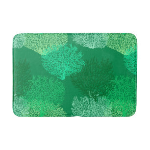 Fan Coral Print, Shades of Jade Green    Bath Mat