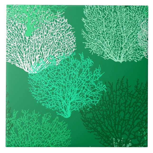 Fan Coral Print, Shades of Jade Green Tile (Front)