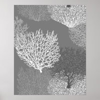 Fan Coral Print, Shades of Silver Gray / Grey