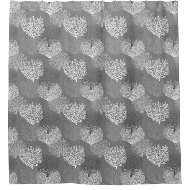 Fan Coral Print, Shades of Silver Grey / Grey (Front)