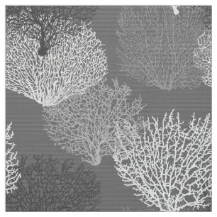 Fan Coral Print, Shades of Silver Grey / Grey Fabric