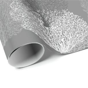 Fan Coral Print, Shades of Silver Grey / Grey Wrapping Paper