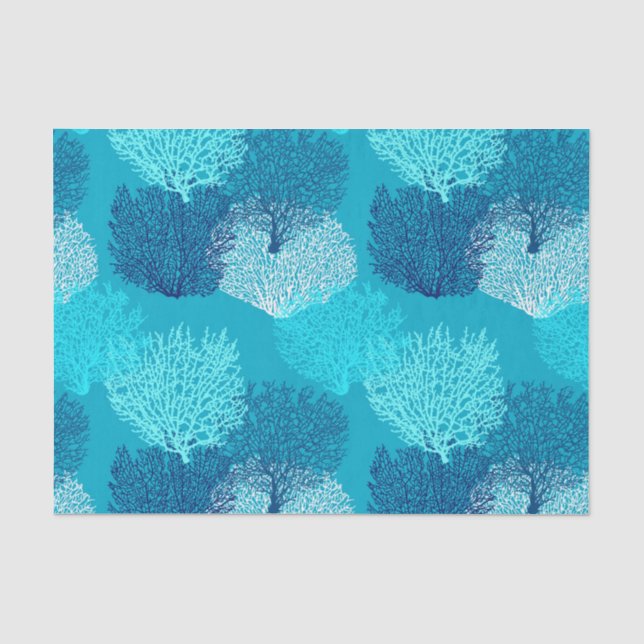 Fan Coral Print, Turquoise, Aqua and Cobalt Blue Tissue Paper (Front)