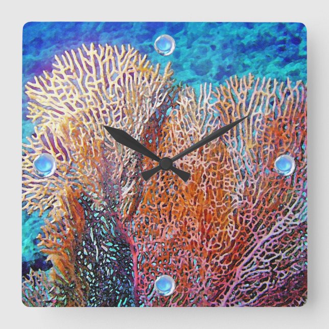 Fan Coral Square Wall Clock (Front)